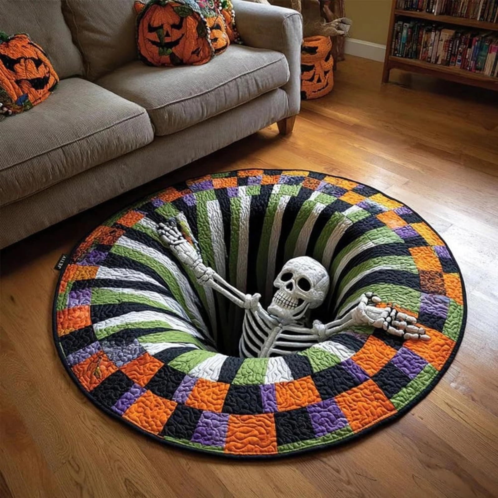 3D Halloween Rug, Candy Corn Abyss Quilted Round Mat, Optical Illusion ...