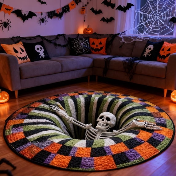 Candy Round Rug 3D Halloween Rug Candy Corn Abyss Quilted Round Mat Optical Illusion ...