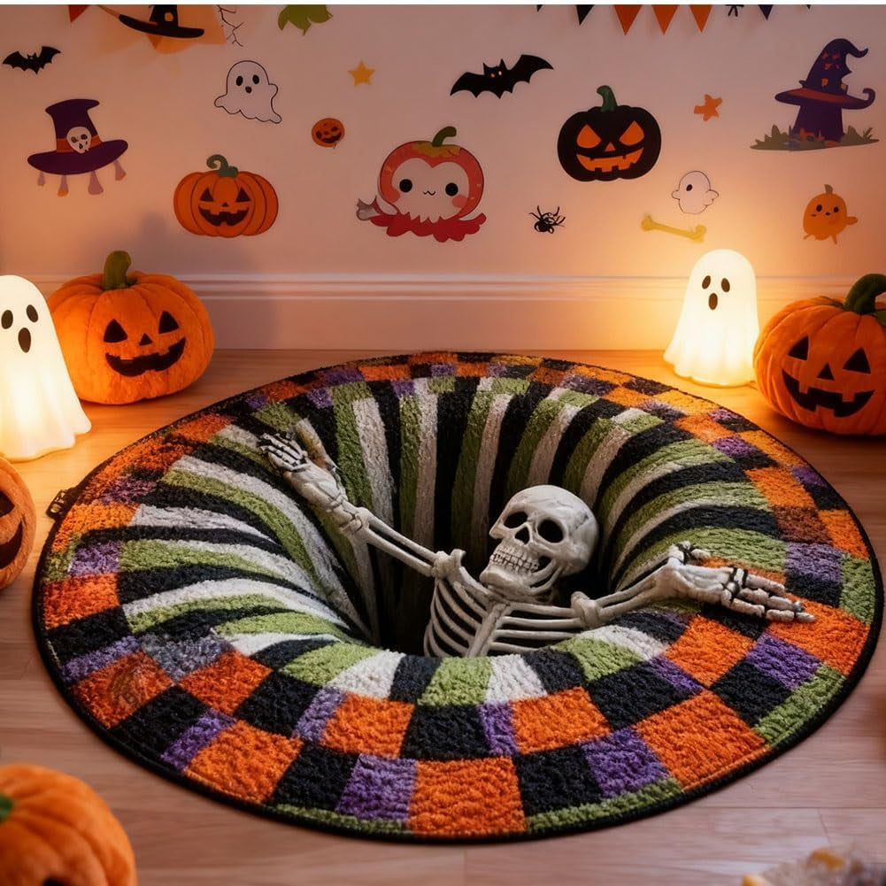 3D Halloween Rug,Candy Corn Abyss Rug with Depth Pattern,Skeleton ...