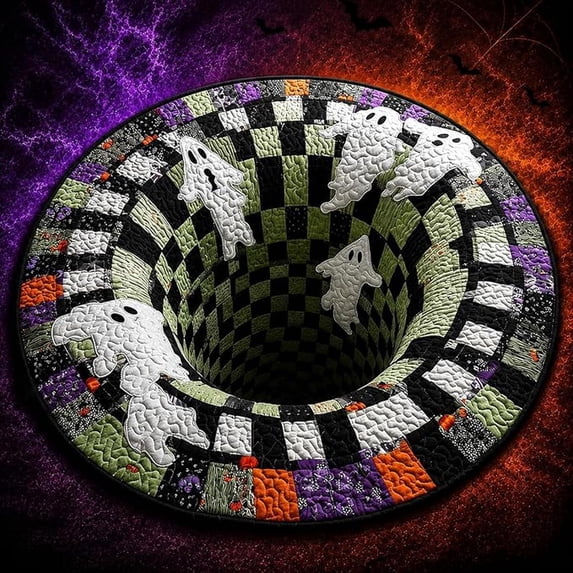 3D Halloween Rug, Novelty Ghost Skeleton 3D Optical Illusion Rugs | Candy Corn Abyss Quilted Round Mat with Spooky Depth Design Crystal Velvet Soft & Durable Fabric Non-Slip(24INCH Ghost)