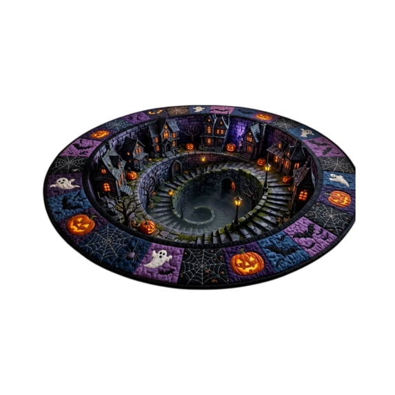 Round Skeleton Rug 3D Halloween Rug, Novelty Ghost Skeleton 3D Optical Illusion Rugs ...