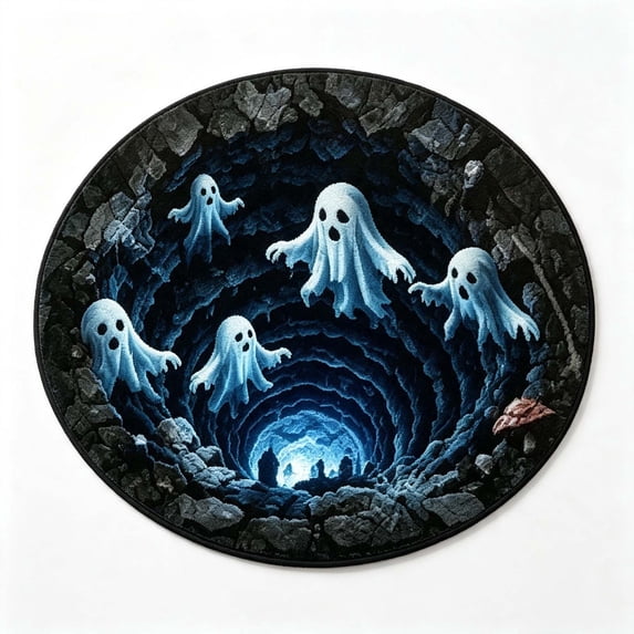Visually Spooky Decorative To Maintain Living Room Mat, 3D Illusion Halloween Floor Rug, Non Slip Round Carpet For Bedroom Entryway Indoor Decor