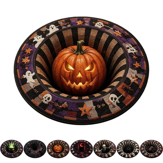 3D Halloween Rug, Novelty Ghost Skeleton 3D Optical Illusion Rugs | Quilted Round Mat with Spooky Depth Design Soft & Durable Fabric Non-
