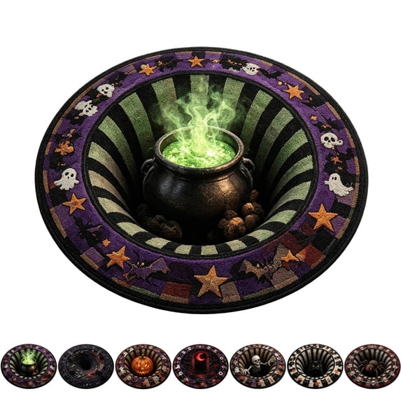 3D Halloween Rug, Novelty Ghost Skeleton 3D Optical Illusion Rugs | Quilted Round Mat with Spooky Depth Design Soft & Durable Fabric Non-