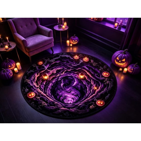 3D Halloween Rug, Novelty Halloween 3D Optical Illusion Round Rugs, Spooky Welcome Door Mat for Entryway Living Room Bedroom Indoor Holiday Home Decoration