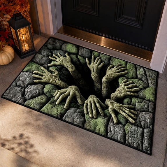 3D Halloween Rug, Skeleton Optical Illusion Floor Mat for Indoor Outdoor Home Decor (Large D)