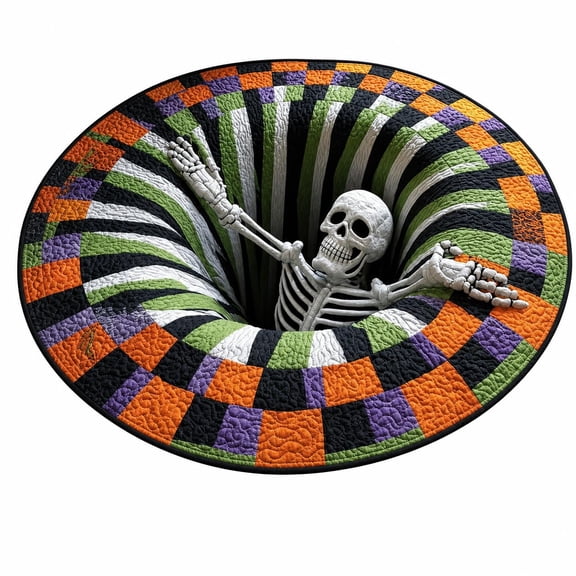 3D Halloween Rug, Skeleton Vortex Optical Illusion Rug with Deep Abyss Effect with Soft Plush Non-Slip Surface for Living Room & Spooky Halloween Decorations