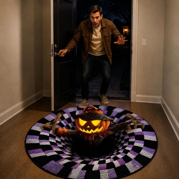 3D Halloween Rugs, 3D Skeleton Vortex Quilted Round Halloween Rug, Non-Slip Soft Mat, Eco-Friendly Machine Washable, Living Room Decor