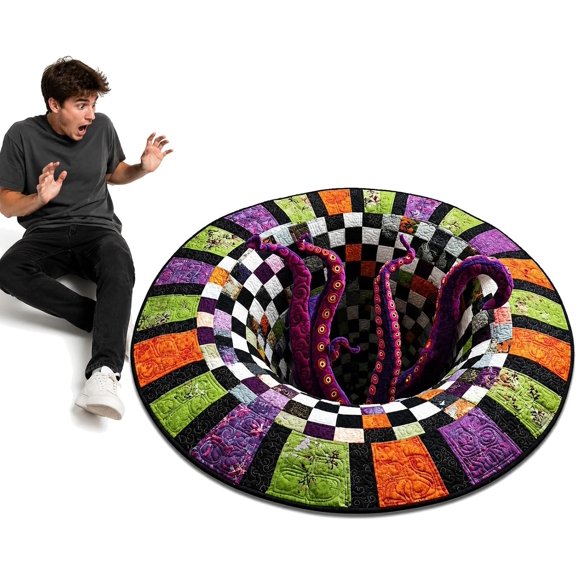 3D Halloween Rugs, Illusion Quilted Round Rug, Soft & Durable Fabric | Halloween Optical Illusion Rug, Optical Illusion Modern Home Decor