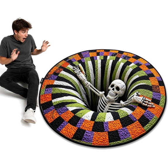3D Halloween Rugs, Illusion Quilted Round Rug, Soft & Durable Fabric | Halloween Optical Illusion Rug, Optical Illusion Modern Home Decor