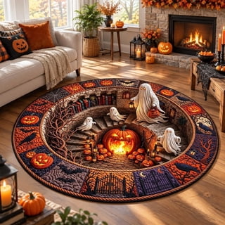 3D Halloween Rugs Optical Illusion, 3D Haunted Staircase Round Rug – Spooky Halloween Optical Illusion, for Entryways, Living Rooms, Bedrooms, and Indoor Party Decor