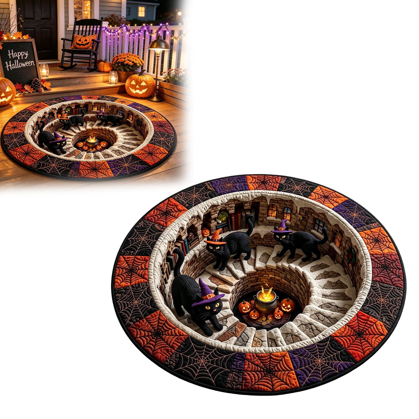 Round Autumn Rug 3D Halloween Rugs Optical Illusion, Polyester 23.6 Inch Round Fall Area ...
