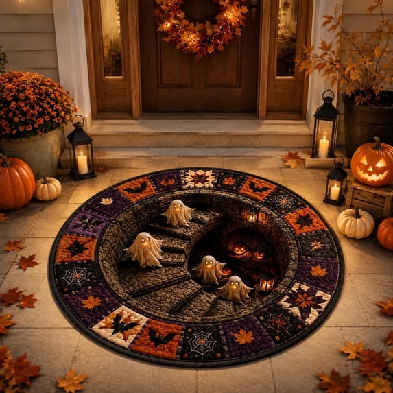 3D Halloween Rugs Optical Illusion Rug Halloween Ghost Quilted Round Rug 3D Illusion Modern Home Decor(Abyss Ghost)
