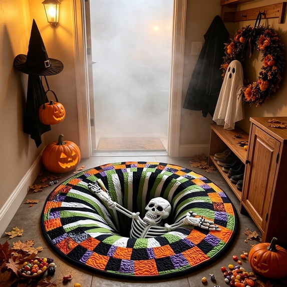 3D Halloween Rugs,Quilted Round Mat 3D Optical Illusion Rugs Soft Plush Non-Slip Door Mat Area Rug for Living Room Bathroom Home Decor