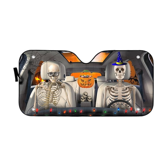 3D Halloween Skeleton Couple Skull Windshield Sunshade Universal Fit Cars Suv Truck