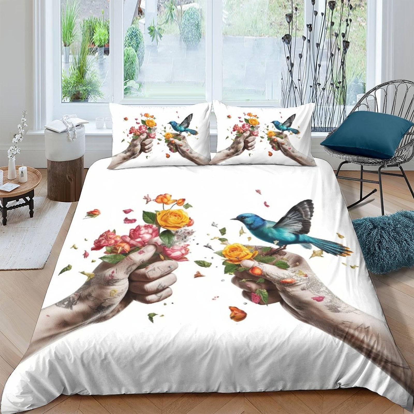 3D Hand Flower Bird Printed Duvet Cover Set Teen Adult Romantic ...
