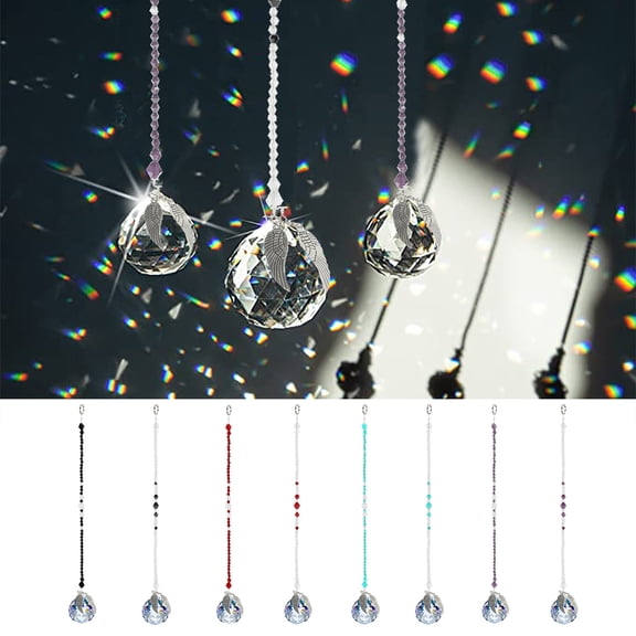 3D Handcrafted Crystal Ball Prisms Suncatcher Hanging Ornament With Chain And Crystal Prism Design, Window And Car Rear View Mirror Pendant Decor For Indoor Outdoor Garden