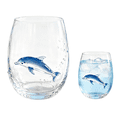 thumbnail image 1 of 3D Handcrafted Sculpted Ocean Animal Stemless Wine Glass Set, Hand Painted Marine Creature Tumbler Clear Glass Cups Coastal Home Decor Gift for Wine Water Cocktail(Dolphin), 1 of 9