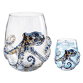 thumbnail image 1 of 3D Handcrafted Sculpted Ocean Animal Stemless Wine Glass Set, Hand Painted Marine Creature Tumbler Clear Glass Cups Coastal Home Decor Gift for Wine Water Cocktail(Octopus), 1 of 9