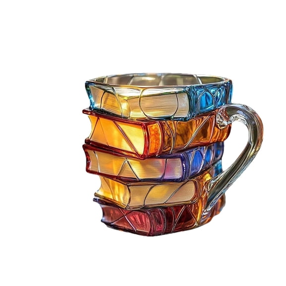 3D Handcrafted Stained Glass Chapter Mug - Literary Coffee Cup for Readers, Creative Book-Shaped Cup with Realistic Pages