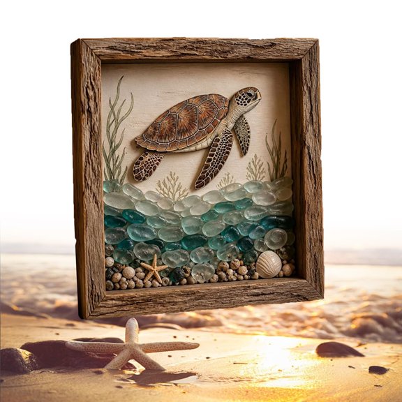 3D Handmade Coastal Lighthouse Sea Glass Shadow Box Night Light, LED Ambient Lighting, Rustic Wood Frame, Wall & Shelf Decor, Nautical Style