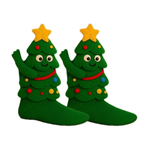 3D Handmade Knit Socks, Soft Breathable, Funny Novelty Floor Sock, Warm Cozy Christmas Gift (Christmas Tree)