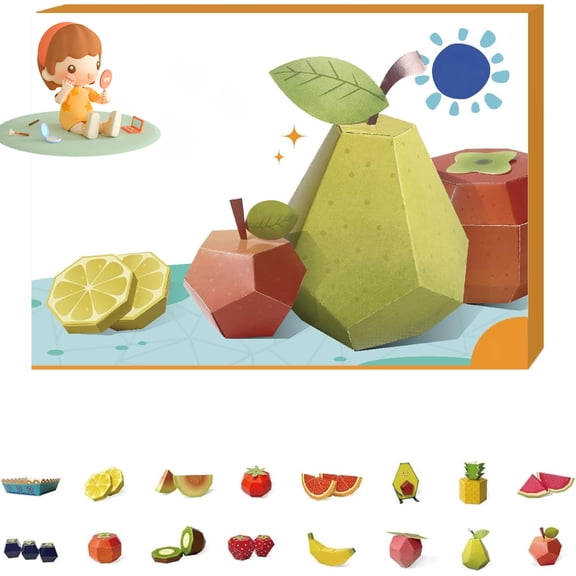3D Handmade Origami Book, Fun DIY Pre-Cut 3D Paper Art Model, Easy Handmade Craft 3D Paper Models, Origami Paper Set, Origami Kit for Crafts & Art for Beginners, Tool-Free Design (Fruit)