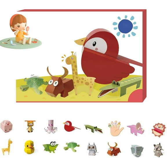 3D Handmade Origami Book, Fun DIY Pre-Cut 3D Paper Art Model, Easy Handmade Craft 3D Paper Models, Origami Paper Set, Origami Kit for Crafts & Art for Beginners, Tool-Free Design (Animals)