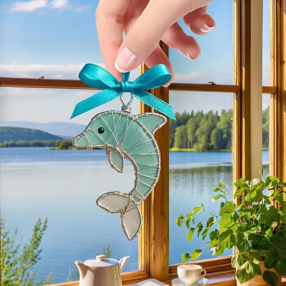 3D Handmade Saltburn-by-the-Sea Natural Sea Glass Ornament, Artisan-Crafted Frosted Coastal Hanging Decor, Beachy Gift for Ocean Lovers Home Car Bedroom
