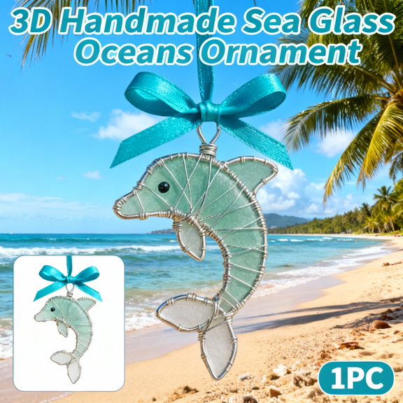3D Handmade Sea Glass Ocean Ornament,Authentic Coastal Decor,Handcrafted Beach Glass Suncatcher,Frosted Sea Glass Pendant,Driftwood Style Ocean Gift,for Living Room,Bathroom & Car Accessories