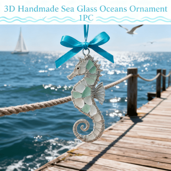 3D Handmade Sea Glass Ocean Ornament,Beach Glass Suncatcher,Handcrafted Coastal Décor,Frosted Sea Glass Pendant,Ocean-Inspired Ornament,for Living Room & Bathroom Beach Themed Accessories