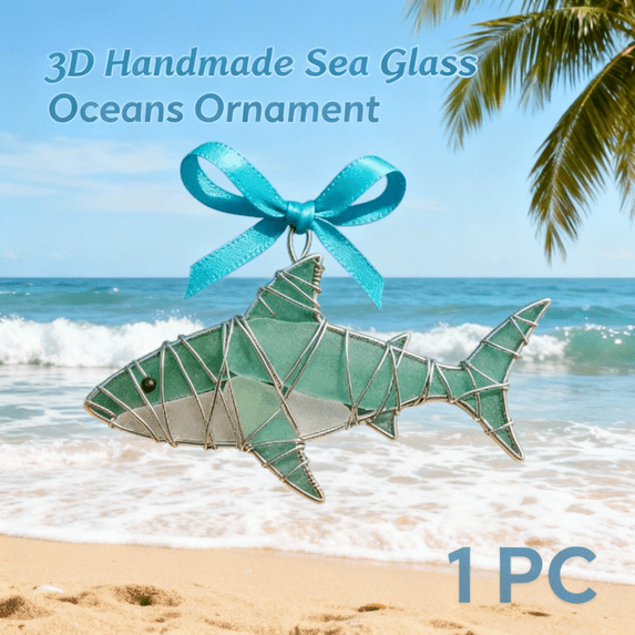 3D Handmade Sea Glass Ocean Ornament,Beach Glass Suncatcher,Handcrafted Coastal Décor,Frosted Sea Glass Pendant,Ocean-Inspired Ornament,for Living Room & Bathroom Beach Themed Accessories