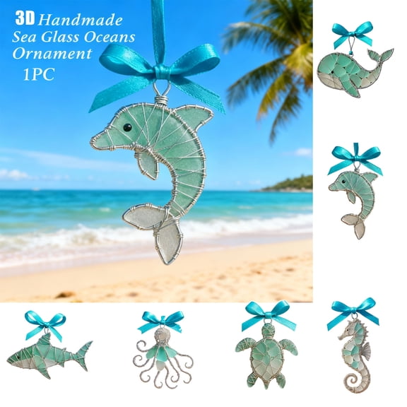 3D Handmade Sea Glass Ocean Ornament – Coastal Home Décor,Beachcomber Gift,Sea Glass Sun Catcher,Nautical Ocean Decor,Frosted Beach Glass Pendant for Living Room,Bathroom & Car Accessories