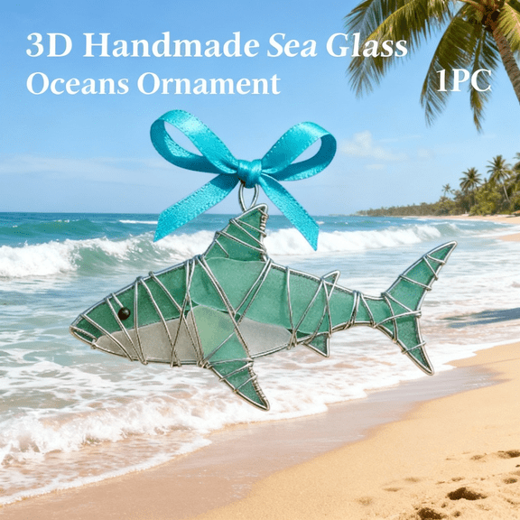 3D Handmade Sea Glass Ocean Ornament – Frosted Beach Glass Suncatcher,Handmade Coastal Décor,Shore Glass Pendant,Ocean-Inspired Wall Hanging,Great for Car & Bedroom