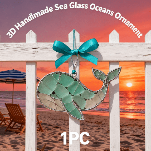 3D Handmade Sea Glass Ocean Ornament – Frosted Sea Glass,Beachcomber Gift,Handmade Coastal Suncatcher,Ocean-Inspired Pendant,Ideal for Bedroom,Bathroom,& Beach House Décor