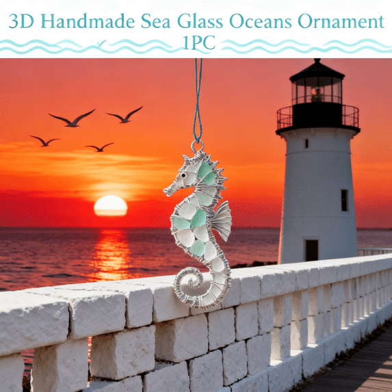 3D Handmade Sea Glass Ocean Ornament,Frosted Sea Glass Sun Catcher,Coastal Wall Hanging,Unique Beach Glass Pendant,Handmade Ocean Gift,Driftwood Style Beach Decor,for Bathroom & Living Room