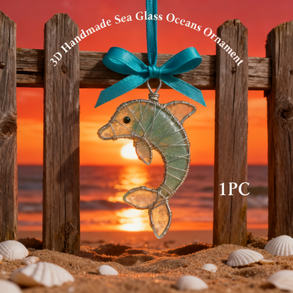 3D Handmade Sea Glass Ocean Ornament,Handmade Beach Glass Pendant,Coastal Wall Hanging,Driftwood Style Ornament,Frosted Sun Catcher,Beachy Gift for Ocean Lovers and Home Décor Enthusiasts