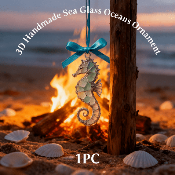 3D Handmade Sea Glass Ocean Ornament,Handmade Coastal Art,Sea Glass Sun Catcher,Beach Glass Pendant,Driftwood Style Wall Décor,Ocean-Inspired Gift for Beach Lovers,Car or Home Accessory