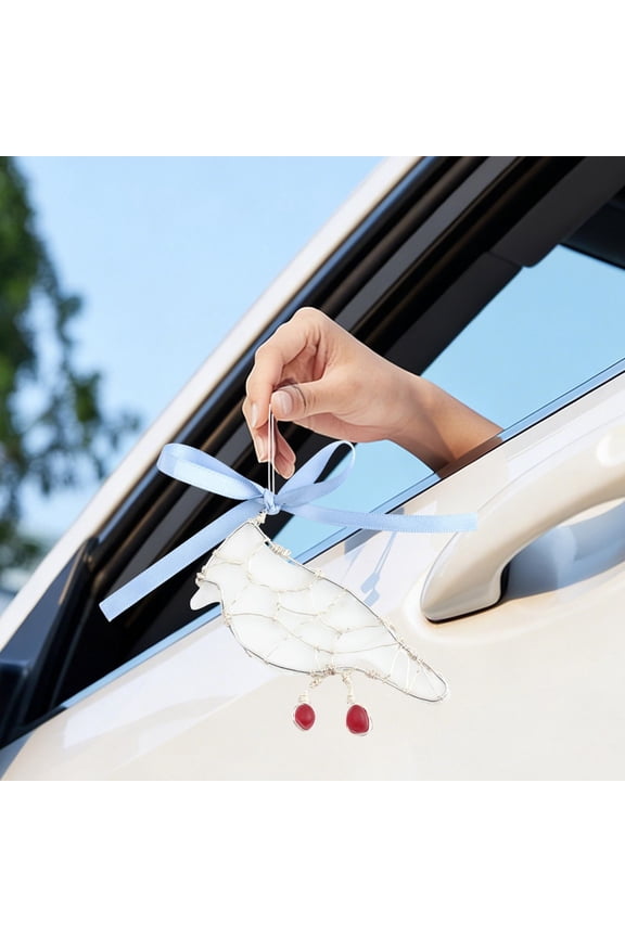 3D Handmade Sea Glass Ornament Keychain, Simulation Crystal Bird Shaped Pendant with Rope & Bow Decoration, Pretty Cute Beach Themed Car Interior Ornament, Indoor Outdoor Wedding Party Supplies, 8cm