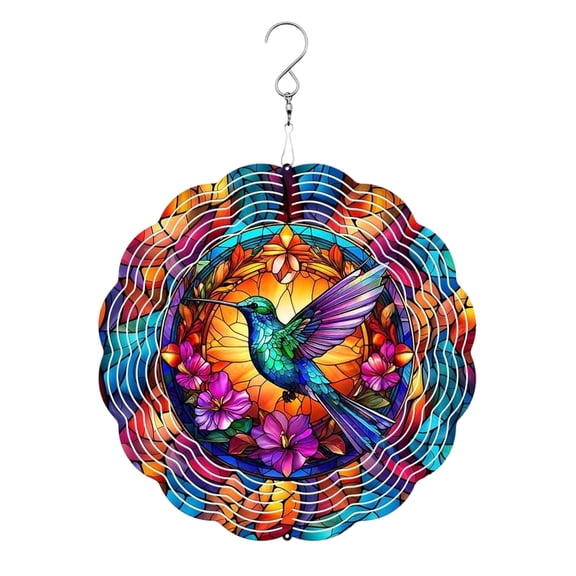 3D Hanging Stainless Steel Wind Spinner Mandala Style Hummingbird Pattern Outdoor Garden Decor Metal Hanging Ornament