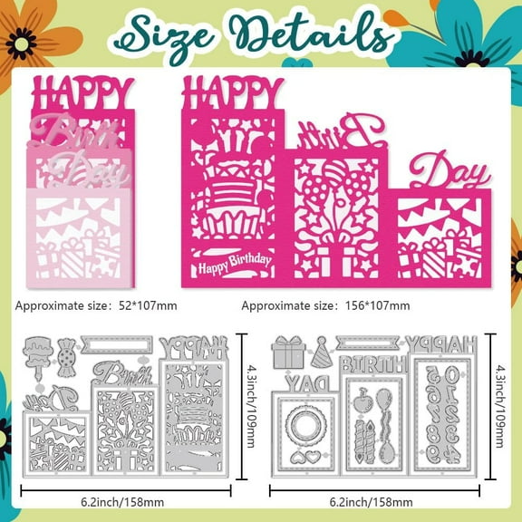3D Happy Birthday Card Die Cuts for Card Making Folding Card Carbon Steel Cutting Dies Scrapbooking Embossing Template Dies for Birthday DIY Party Greeting Paper Card Photo Album