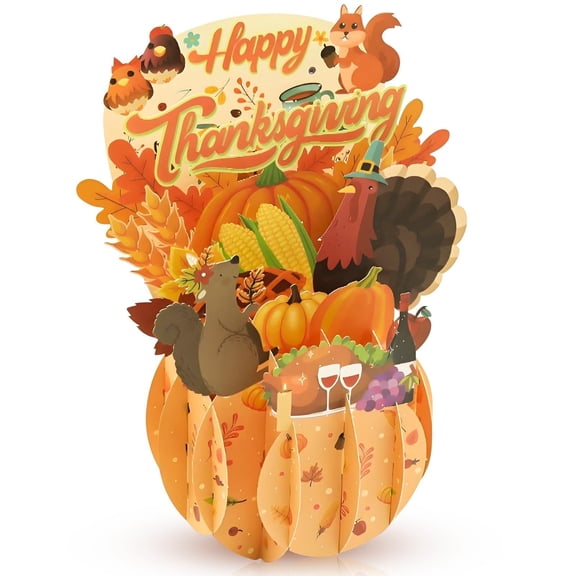 3D Happy Thanksgiving Gift Greeting Card, Personalized Holiday Cards with Envelope Decorations Supplies, Exquisite Thanksgiving Pumpkin Decor Gift Supplies for Autumn Celebrations