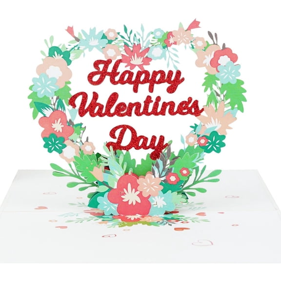 3D Happy Valentine's Day Floral Heart Wreath Pop Up Card with Notecard Romantic Card for Wife or Girlfriend Anniversary Mothers Day Everyday Love 5 x 7