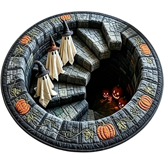3D Haunted Staircase Round Rug, Halloween Optical Illusion Area Rug with Spooky Ghost Design, Non-Slip Floor Mat for Living Room Bedroom Entryway Party Decor