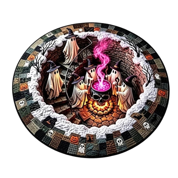 3D Haunted Staircase Round Rug, Optical Illusion Halloween Carpet for Living Room Entryway, Non Slip Mat