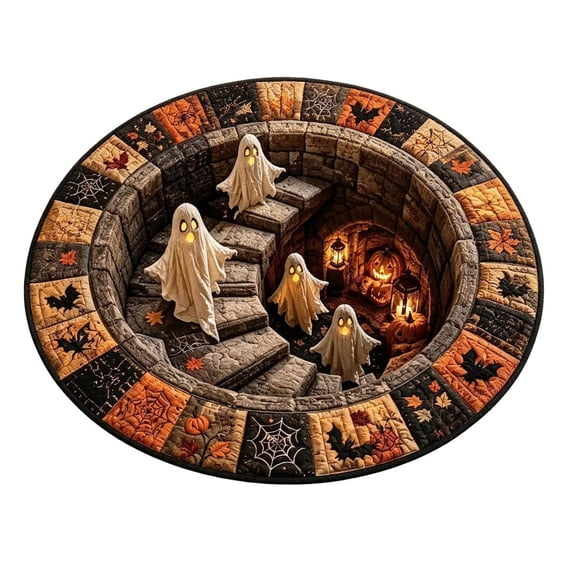 3D Haunted Staircase Round Rug, Optical Illusion Halloween Carpet for Living Room Entryway, Non Slip Mat
