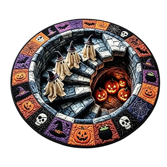 3D Haunted Staircase Round Rug, Optical Illusion Halloween Carpet for Living Room Entryway, Non Slip Mat