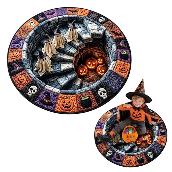 3D Haunted Staircase Round Rug, Round Halloween Optical Illusion Area Rug, 3D Halloween Rug for Living Room Bedroom Entryway Party Home Halloween Decor, Style C, Medium Size