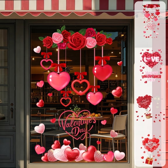 3D Heart Valentine's Day Window Stickers - Sweet Removable Adhesive Decals for Home, Shopping Mall Display Windows & Party Decor, Romantic Gift for Loved Ones & Holiday Ambiance, 15.74*23.62in, B