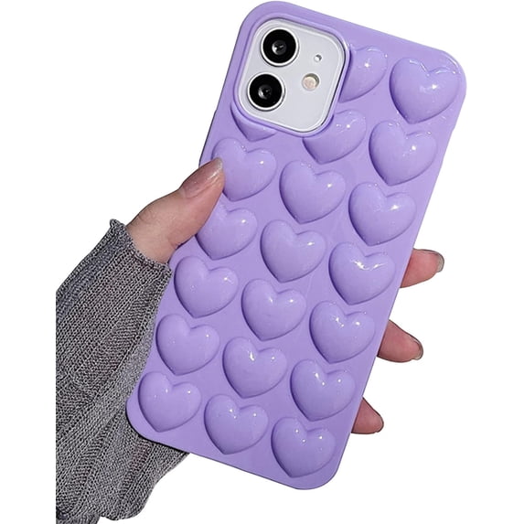 3D Hearts Case Compatible with iPhone 11 Pro Max, Cute Design Soft Protective Case Protective Cover for Girls Women (Purple, iPhone 11 Pro Max)